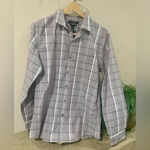 Mark Anthony Men's Wine Colored Long Sleeved Slim-fit Stretch Plaid Shirt NWT